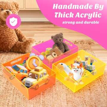 Mutellstory Acrylic Storage Bin Pantry Storage Container with Handles Kitchen Organizer Bin for Cabinet Cupboard Organization, Heavy Duty, 12.6 x 9.4 x 4'', Neon Pink