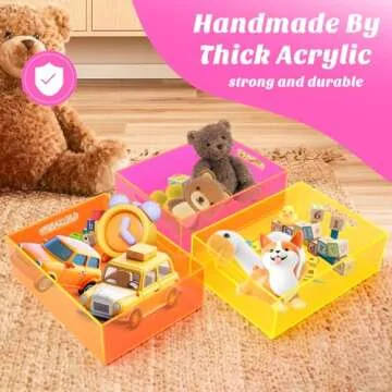 Mutellstory Acrylic Storage Bin Pantry Storage Container with Handles Kitchen Organizer Bin for Cabinet Cupboard Organization, Heavy Duty, 12.6 x 9.4 x 4'', Neon Pink