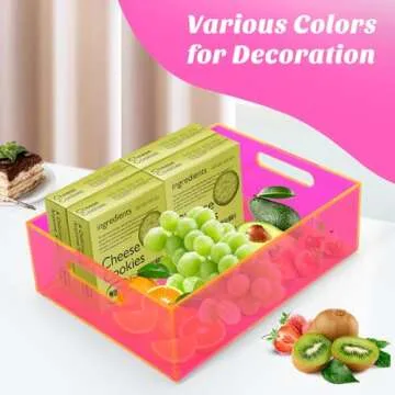 Mutellstory Acrylic Storage Bin Pantry Storage Container with Handles Kitchen Organizer Bin for Cabinet Cupboard Organization, Heavy Duty, 12.6 x 9.4 x 4'', Neon Pink