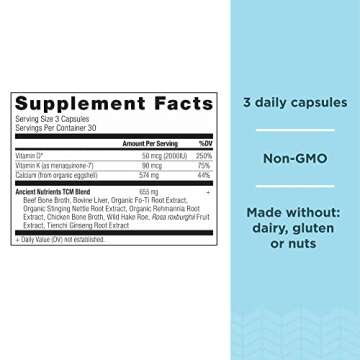 Calcium Supplement with Vitamin D and Vitamin K2 by Ancient Nutritiion, Supports Bone Health and Imm...