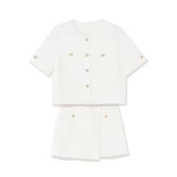 GOELIA 2025 Blazer Shorts Set for Women Dressy White Summer Sets Womens Sets 2 Piece Outfits Acetate Short Sleeve Blazer Jacket and Shorts Business Suit for Work Casual Easter Day