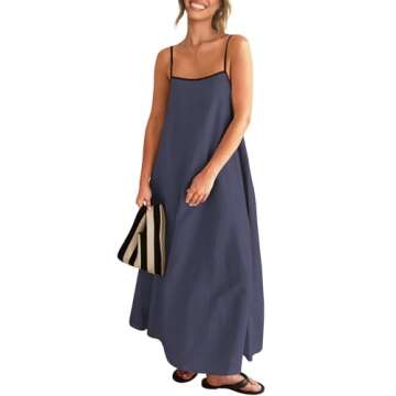 Shy Velvet Women's 2025 Summer Linen Maxi Dress Contrast Spaghetti Strap Dress Backless Sleeveless C...