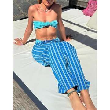 Yimoon Striped Lounge Pants with Pockets Casual Wear