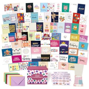 Unique 80 Birthday Cards Set - Bulk Assorted Greeting Cards and Envelopes