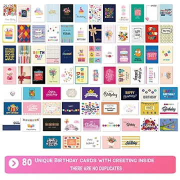 Unique 80 Birthday Cards Bulk Set - Vibrant Warm Wishes
