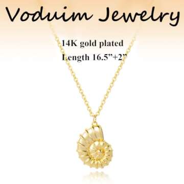 Voduim Gold Seashell Necklace for Women, 14k Gold Plated Dainty Beach Conch Shell Pendant Necklace Shell Charm Necklace Seashell Jewelry