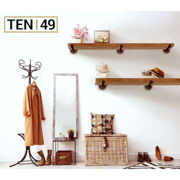 TEN49 Industrial Rustic Wood Wall Shelf - 60" Espresso Real Wooden Shelving w/ 1.8" Extra Thickness ...