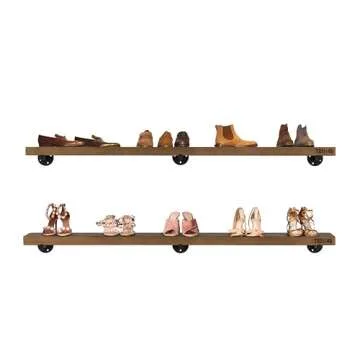 TEN49 Industrial Rustic Wood Wall Shelf - 60" Espresso Real Wooden Shelving w/ 1.8" Extra Thickness - Modern Interior Decor Floating Shelves w/ Pipe Brackets - Farmhouse Style Bookshelf - Set of 2