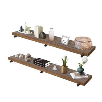 TEN49 Industrial Rustic Wood Wall Shelf - 60" Espresso Real Wooden Shelving w/ 1.8" Extra Thickness - Modern Interior Decor Floating Shelves w/ Pipe Brackets - Farmhouse Style Bookshelf - Set of 2
