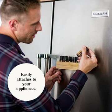 Oil Life - Premium Bamboo Essential Oil Magnetic Tray | Securely Holds 15 Bottles | Perfect for 15ml Doterra & Young Living Oils | Elegant Aromatherapy Fridge Display Caddy