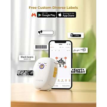 MUNBYN Bluetooth Label Maker Machine with 1 Roll Tape, Portable Thermal Label Printer Name Price Date Sticker Tag Printer for Home Office (White)