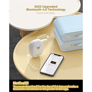 MUNBYN Bluetooth Label Maker Machine with 1 Roll Tape, Portable Thermal Label Printer Name Price Date Sticker Tag Printer for Home Office (White)