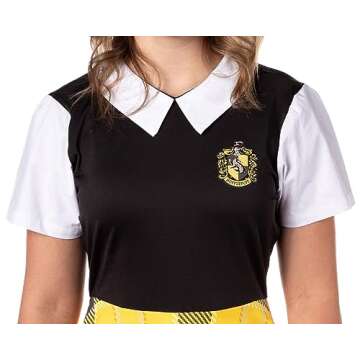 Harry Potter Hufflepuff Costume Dress Cosplay Plaid Skirt Dresses for Women Juniors (Large)