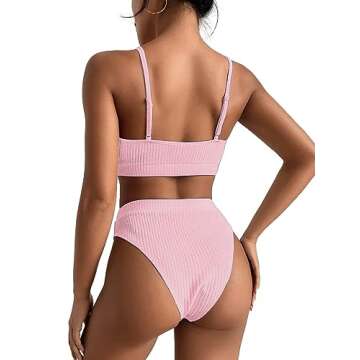 Lilosy High Waisted Tummy Control Bikini Ribbed Sporty Brazilian Swimsuit Set Women Highwaisted Chee...