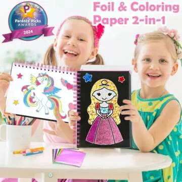 pigipigi Art Craft Activity for Kids: Foil Art Princess & Unicorn DIY Toy Kit, No Mess Creative Trav...