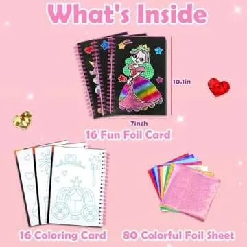 pigipigi Art Craft Activity for Kids: Foil Art Princess & Unicorn DIY Toy Kit, No Mess Creative Travel Supply Set, Idea Birthday Christmas Valentine Gift for Girl Boy Children 3 4 5 6 7 8 9 Year Old