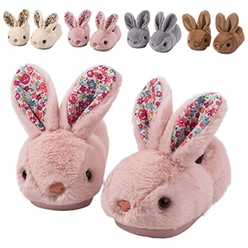 Fadezar Toddler Slippers - Soft Plush Kids Rabbit Slippers in Pink 5-6