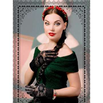 SATINIOR Lace Gloves Women Short Fingerless Floral Gloves for Tea Party Wedding Halloween(Floral,Bla...