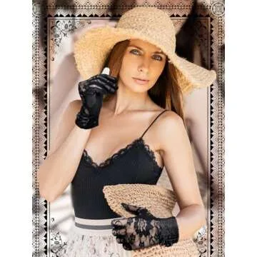 SATINIOR Lace Gloves Women Short Fingerless Floral Gloves for Tea Party Wedding Halloween(Floral,Black)