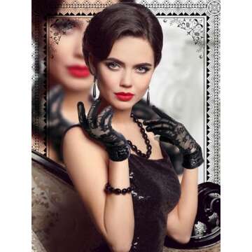 SATINIOR Lace Gloves Women Short Fingerless Floral Gloves for Tea Party Wedding Halloween(Floral,Black)