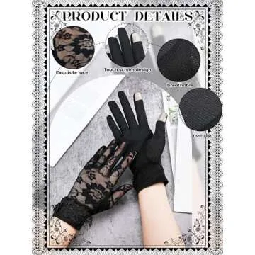 SATINIOR Lace Gloves Women Short Fingerless Floral Gloves for Tea Party Wedding Halloween(Floral,Black)
