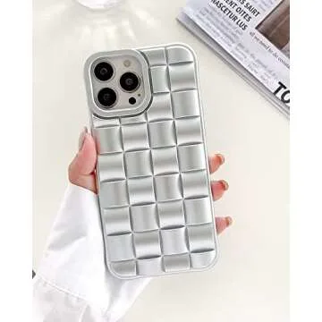 Ginkgonut Compatible with iPhone 13 Pro Max Case for Women/Girls, Cute 3D Laid Desgin Soft Silicone Shockproof Raised Bumper Corners Case for iPhone 13 Pro Max（Silver）