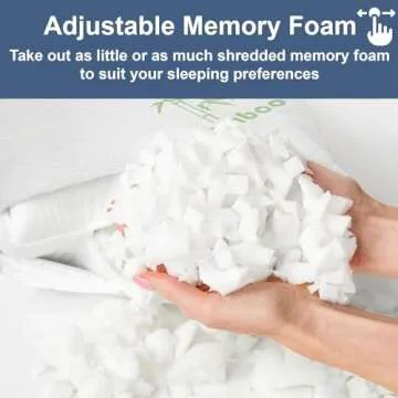 Rayon Derived from Bamboo Pillows Standard Size - [Adjustable] Shredded Memory Foam for Sleeping - Cooling & Breathable Pillowcase with Zipper - Back, Stomach, Side Sleeper (26 x 20 Inch)