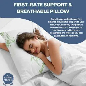 Rayon Derived from Bamboo Pillows Standard Size - [Adjustable] Shredded Memory Foam for Sleeping - Cooling & Breathable Pillowcase with Zipper - Back, Stomach, Side Sleeper (26 x 20 Inch)