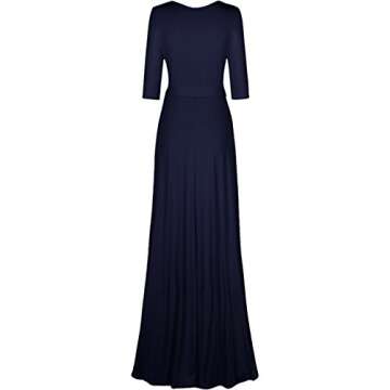 Bon Rosy Women's 3/4 Sleeve V-Neck Solid Maxi Wrap Dress e7fa Navy L