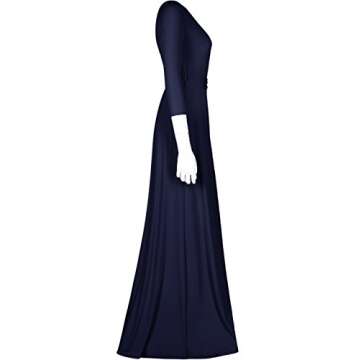 Bon Rosy Women's 3/4 Sleeve V-Neck Solid Maxi Wrap Dress e7fa Navy L