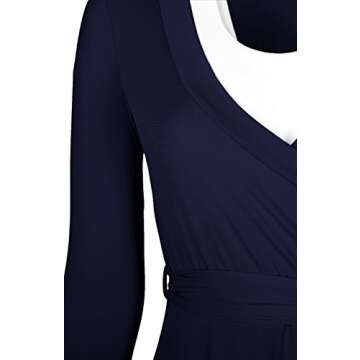 Bon Rosy Women's 3/4 Sleeve V-Neck Solid Maxi Wrap Dress e7fa Navy L