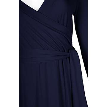 Bon Rosy Women's 3/4 Sleeve V-Neck Solid Maxi Wrap Dress e7fa Navy L