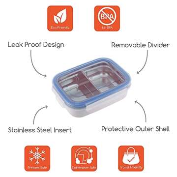 Innobaby Keepin' Fresh Steel Divided Bento Snack Box - BPA Free, Blue, 11oz