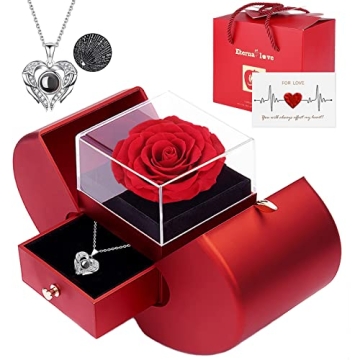 Real Rose & 'I Love You' Necklace Gift for Her