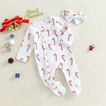 KOSUSANILL Newborn Baby Girl Christmas Outfit Clothes Infant Ruffle Zipper Long Sleeve Footed Romper...