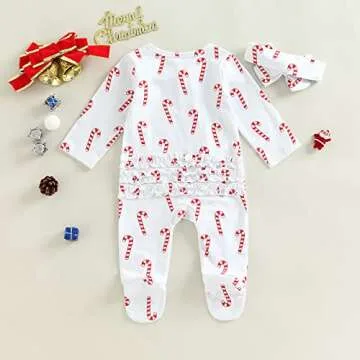 KOSUSANILL Newborn Baby Girl Christmas Outfit Clothes Infant Ruffle Zipper Long Sleeve Footed Romper Footie Jumpsuit