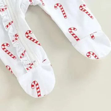 KOSUSANILL Newborn Baby Girl Christmas Outfit Clothes Infant Ruffle Zipper Long Sleeve Footed Romper Footie Jumpsuit
