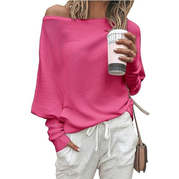 Zenlonr Women's Fall Sweaters 2025 Casual Long Batwing Sleeve Loose Off Shoulder Knit Pullovers Jump...