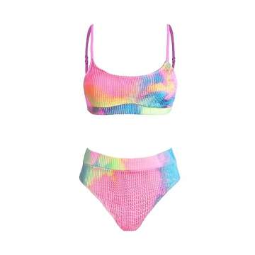 CUPSHE Women's Bikini Set Two Piece Swimsuits High Waisted Scoop Neck Spaghetti Adjustable Straps Textured,XS