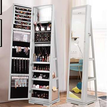 DlandHome Jewelry Cabinet with Full-Length Mirror Lockable