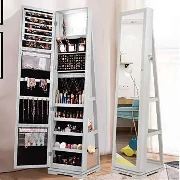 DlandHome Jewelry Cabinet with Full-Length Mirror Lockable