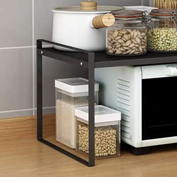 ideaglass Countertop Organizer, Cupboard Stand Spice Rack, 16" Cabinet Pantry Shelf, Organization and Storage for Kitchen Bathroom, Metal Plate Black