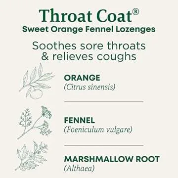 Traditional Medicinals Throat Coat Organic Cough Drops, Sweet Orange Fennel with Menthol, Soothes So...