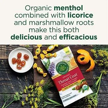Traditional Medicinals Throat Coat Organic Cough Drops, Sweet Orange Fennel with Menthol, Soothes Sore Throats & Relieves Coughs, 16 Count (Pack of 1)
