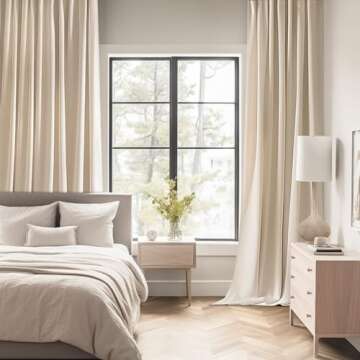 MIULEE Back Tab Cream Beige Curtains 96 Inch Long 2 Panels Set for Living Room Bedroom, Ivory Rod Po...