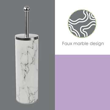 Home Basics White Marble Toilet Brush Set with Nylon Bristles and Holder
