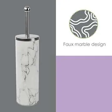 Home Basics White Marble Toilet Brush Set with Nylon Bristles and Holder
