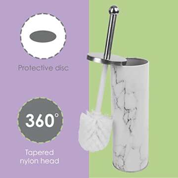 Home Basics White Marble Toilet Brush Set with Nylon Bristles and Holder