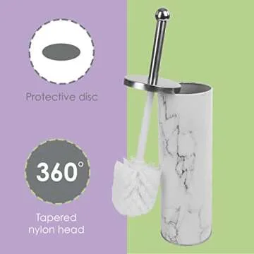 Home Basics White Marble Toilet Brush Set with Nylon Bristles and Holder