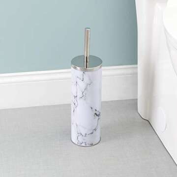 Home Basics White Marble Toilet Brush Set with Nylon Bristles and Holder